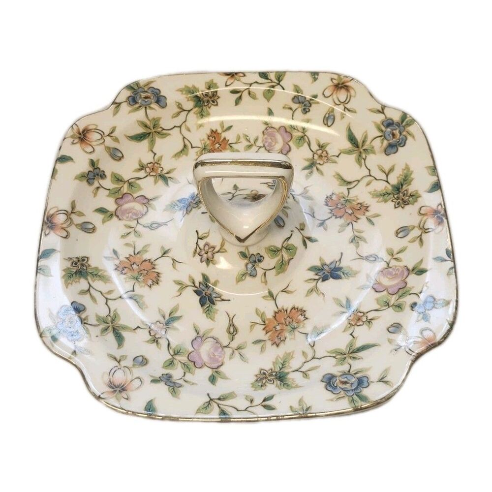 Vintage Floral Chintz Tidbit Dessert Tray  Center Handle Hand Painted Japan Dish